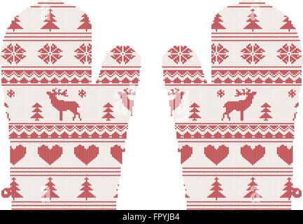 Natale a maglia guanti con pattern con caprioli, illustrazione vettoriale Illustrazione Vettoriale