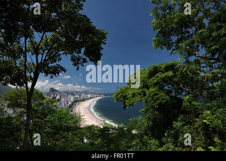 Rio de Janeiro, Brasile, 19 marzo 2016. Leblon, Ipanema e Arpoador spiagge viste da un punto di vista a Penhasco Dois Irmaos Park, l'ultimo giorno d'estate. Foto Stock