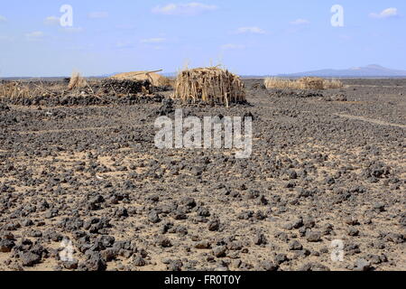 Asciutto terra sterile di Danakil deserto-tutti i brani cancellati via dalla città Afrera per Dodon-campo base del vulcano Erta Ale-Danakil-Ethiopia Foto Stock