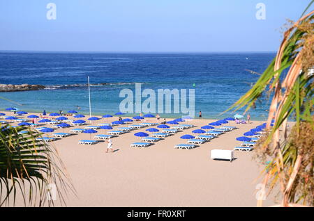 Bella sandy Playa de las vistas a Los Cristianos a Tenerife, Spagna Foto Stock