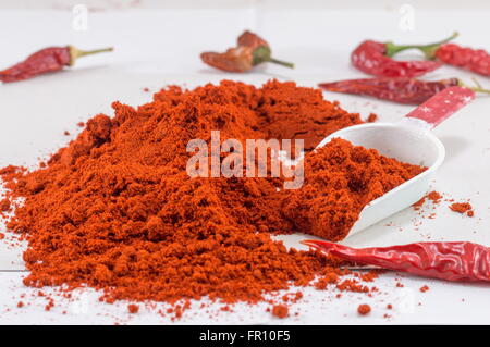 Pila di messa a terra di pepe rosso e peperoni freschi Foto Stock