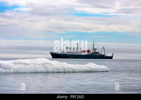 La nave di crociera su ghiaccio, Cape Vankarem, Wrangel Island, Chukchi Sea, Russia Estremo Oriente Foto Stock