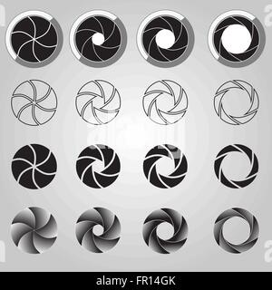 Otturatore della fotocamera icone di apertura Illustrazione Vettoriale