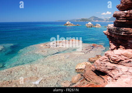 Superbo panorama pittoresco della spiaggia adriatica in Montenegro Foto Stock