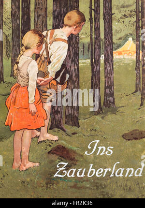 "Hänsel und Gretel". Pagina di illustrazione di un libro di favole dei fratelli Grimm pubblicato nel 1920s. Foto Stock