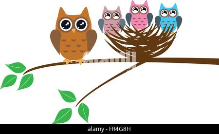 Illustrazione vettoriale di una scheda per la madre con i gufi Illustrazione Vettoriale