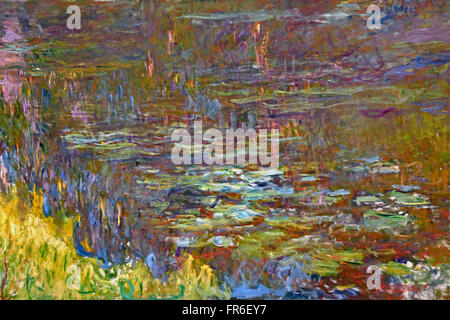 Dettaglio dell'acqua la serie di Lily Nymphaea dipinta da Claude Monet 1840 – 1926 Francia Francese al Musée de l'Orangerie ( Jardin Tuileries Paris ) dipinti francesi impressionisti e post-impressionisti Francia Foto Stock