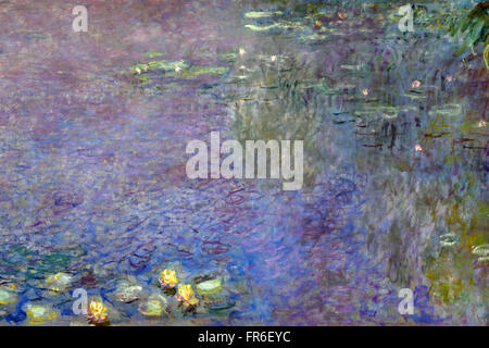 Dettaglio dell'acqua la serie di Lily Nymphaea dipinta da Claude Monet 1840 – 1926 Francia Francese al Musée de l'Orangerie ( Jardin Tuileries Paris ) dipinti francesi impressionisti e post-impressionisti Francia Foto Stock