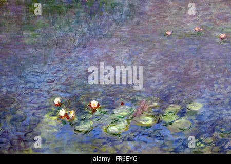 Dettaglio dell'acqua la serie di Lily Nymphaea dipinta da Claude Monet 1840 – 1926 Francia Francese al Musée de l'Orangerie ( Jardin Tuileries Paris ) dipinti francesi impressionisti e post-impressionisti Francia Foto Stock