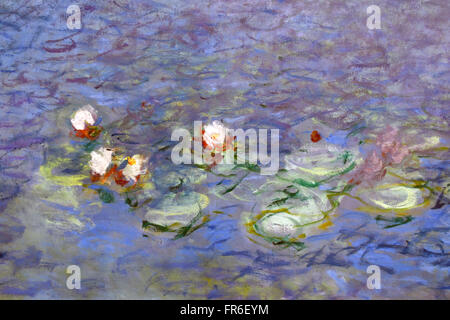 Dettaglio dell'acqua la serie di Lily Nymphaea dipinta da Claude Monet 1840 – 1926 Francia Francese al Musée de l'Orangerie ( Jardin Tuileries Paris ) dipinti francesi impressionisti e post-impressionisti Francia Foto Stock