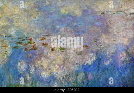 Dettaglio dell'acqua la serie di Lily Nymphaea dipinta da Claude Monet 1840 – 1926 Francia Francese al Musée de l'Orangerie ( Jardin Tuileries Paris ) dipinti francesi impressionisti e post-impressionisti Francia Foto Stock