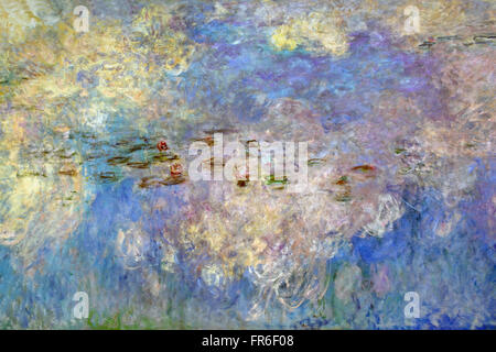 Dettaglio dell'acqua la serie di Lily Nymphaea dipinta da Claude Monet 1840 – 1926 Francia Francese al Musée de l'Orangerie ( Jardin Tuileries Paris ) dipinti francesi impressionisti e post-impressionisti Francia Foto Stock