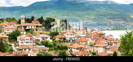 Repubblica di Macedonia, Ohrid, classificato come patrimonio mondiale dall UNESCO centro città in riva al lago Foto Stock