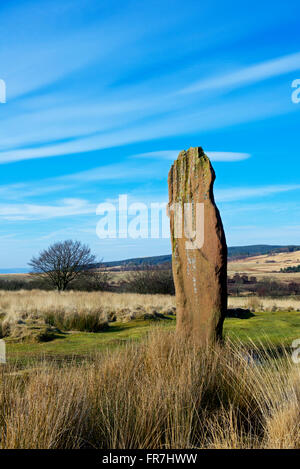 In piedi sulla pietra Machrie Moor, Isle of Arran, North Ayrshire, in Scozia UK Foto Stock