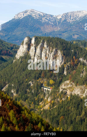 Österreich, Semmering, von 1967 - 1989 prägte der Blick auf das Viadukt "Kalte Rinne' den Anblick des 20 Schilling Scheines. Übe Foto Stock