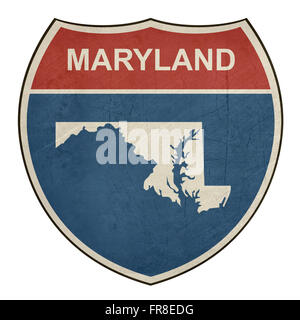 Maryland American Interstate Highway road scudo isolato su uno sfondo bianco. Foto Stock