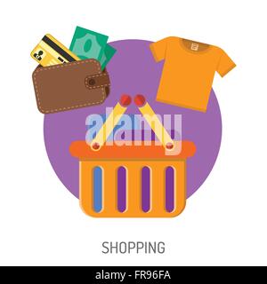 Shopping su Internet icone piatta Illustrazione Vettoriale