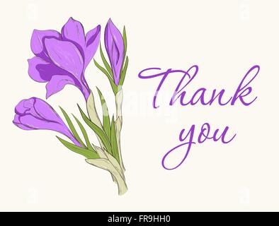 Carta con disegnati a mano crocus fiori di primavera. Illustrazione Vettoriale