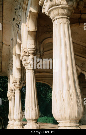 Colonne nella Red Fort di Delhi, India Foto Stock