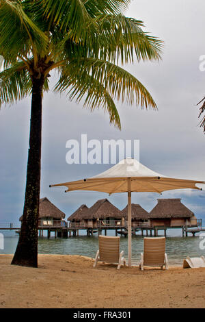 Isola di Moorea, Polinesia francese. Area piscina e bungalow sull'acqua sale del Moorea Pearl Resort. Foto Stock