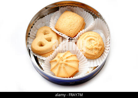 Un Cookie Tin con biscotti al burro Foto Stock