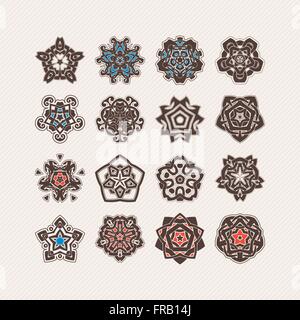 Set di vettore ornati mandala simboli. Pizzo gotico tatuaggio. Celtic tessere con angoli acuti. Illustrazione Vettoriale