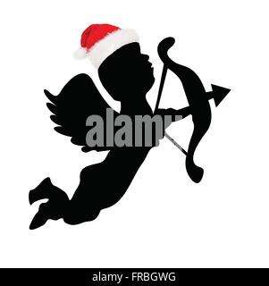 Cupido Silhouette con un cappello da Babbo Natale Foto Stock