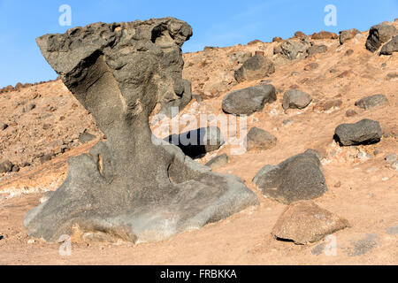 Una vista della Roccia del fungo, sul lato est della strada, 4.3 miglia a sud di CA 190 nel Parco Nazionale della Valle della Morte. Foto Stock