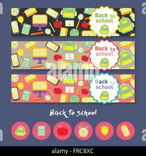 Si torna a scuola banner set. Illustrazione Vettoriale. Illustrazione Vettoriale