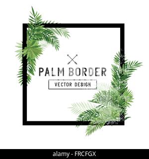 Tropical foglia di palma vettore di confine. Estate Palm tree lascia attorno una cornice quadrata. Illustrazione Vettoriale. Illustrazione Vettoriale