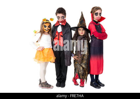 Un gruppo di ragazzi con la faccia di vernice e di costumi di Halloween Foto Stock