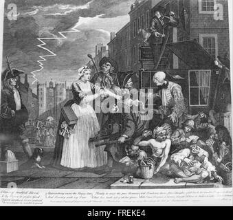 William Hogarth - un Rake's Progress, la piastra 4, catturato per debito Foto Stock