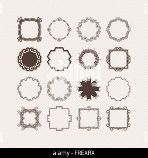 Set di vettore ornati mandala bordi e cornici. Pizzo gotico tatuaggi. Celtic tessere con angoli acuti. Illustrazione Vettoriale