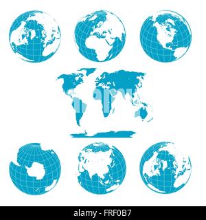 Terra Blu globi isolato su bianco Illustrazione Vettoriale