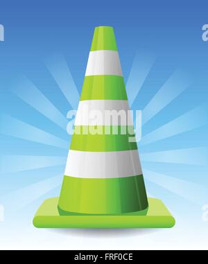 In Costruzione illustrazione traffico coni e il cartello giallo e coperchio rigido sul paesaggio blu Illustrazione Vettoriale