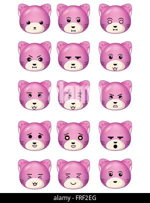 Cat emoticon impostare diverse espressioni Illustrazione Vettoriale