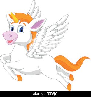 Bianco cavallo unicorn cartoon Illustrazione Vettoriale