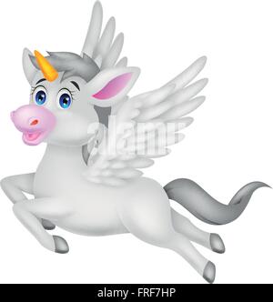 Bianco cavallo unicorn cartoon Illustrazione Vettoriale