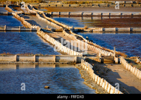 Pag, Croazia - vecchia salina di pool di lavoro ancora in uso Foto Stock