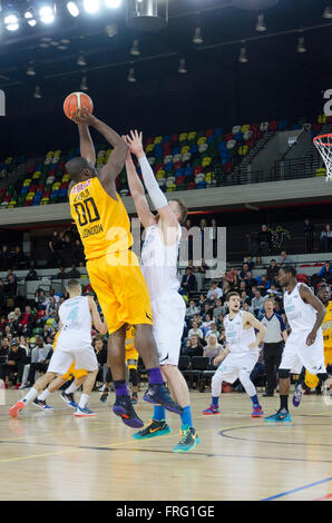 Londra, Regno Unito. 22 marzo 2016 Londra i Lions hanno preso su Surrey Scorchers presso la Copperbox a Londra. I Lions di Londra è uscito vittorioso. Credito: Ilyas Ayub/ Alamy Live News Foto Stock