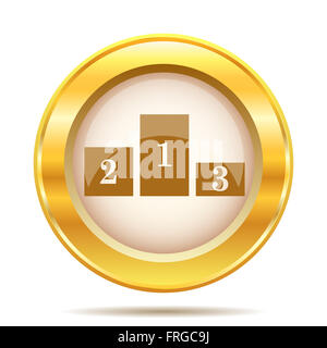 Round Icona lucido con design marrone su fondo oro Foto Stock
