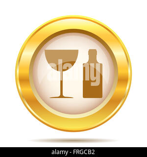 Round Icona lucido con design marrone su fondo oro Foto Stock