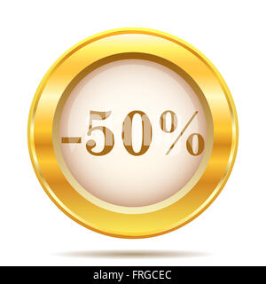 Round Icona lucido con design marrone su fondo oro Foto Stock