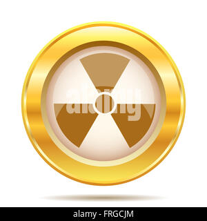 Round Icona lucido con design marrone su fondo oro Foto Stock