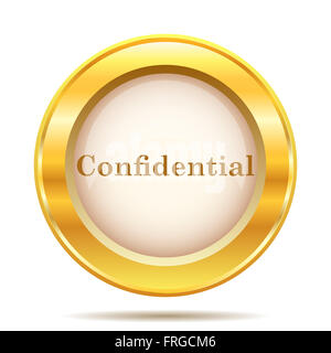 Round Icona lucido con design marrone su fondo oro Foto Stock