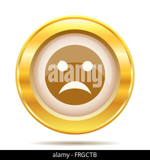 Round Icona lucido con design marrone su fondo oro Foto Stock