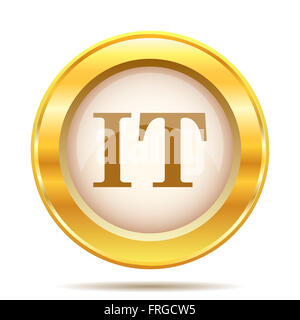 Round Icona lucido con design marrone su fondo oro Foto Stock