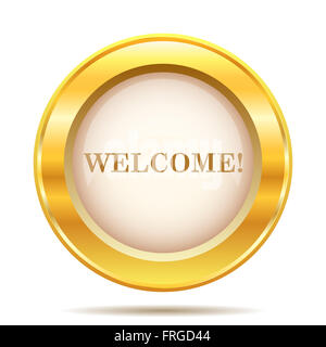 Round Icona lucido con design marrone su fondo oro Foto Stock