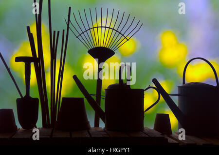 Utensili da giardinaggio utilizzando nella telecamera multi le tecniche di esposizione per un astratto Foto Stock