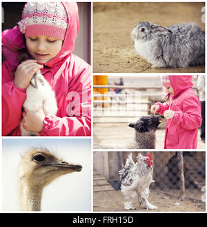 Bambina in una fattoria con animali Foto Stock